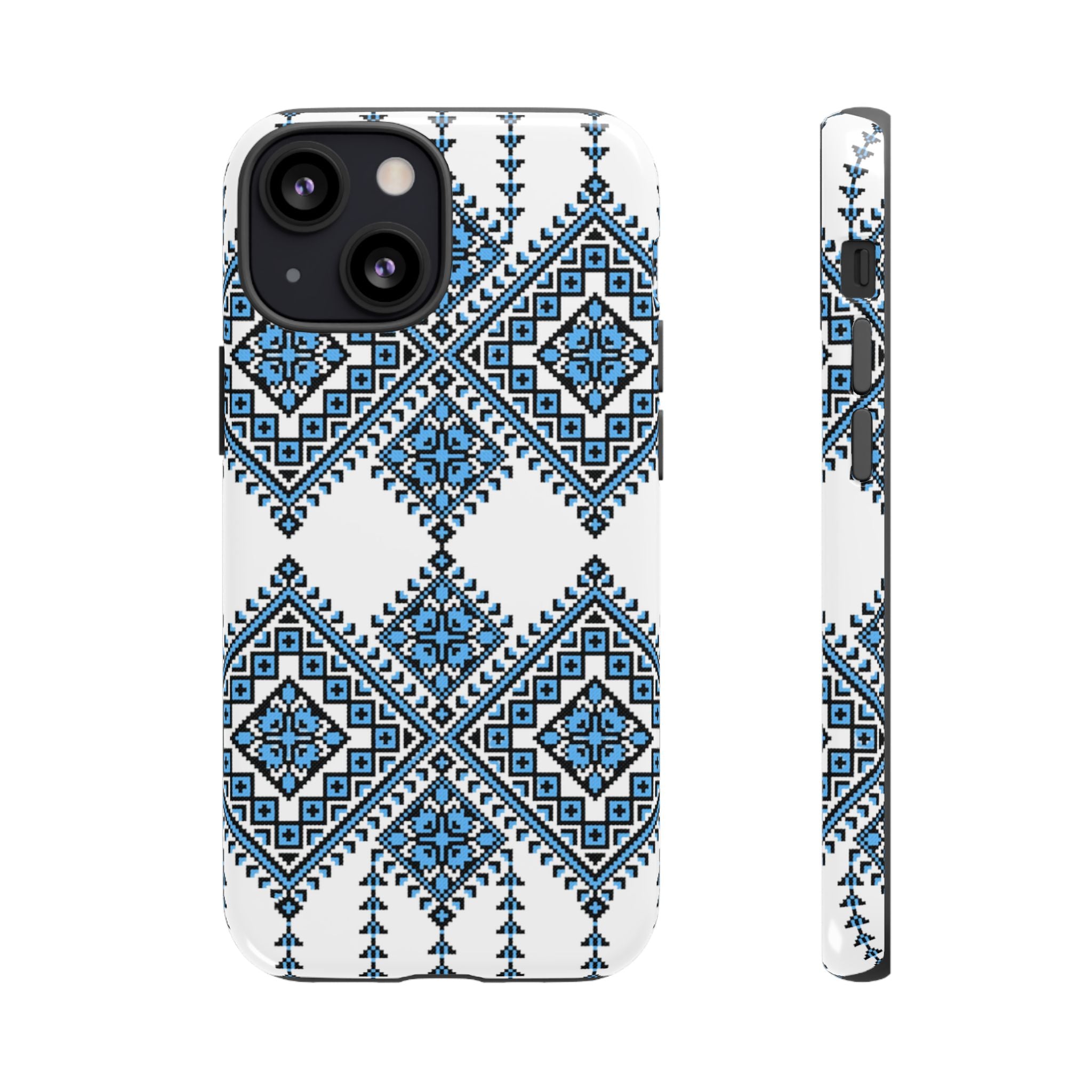 Blue Ukrainian traditional  Geometric Folk Pattern phone case, Tough Cases