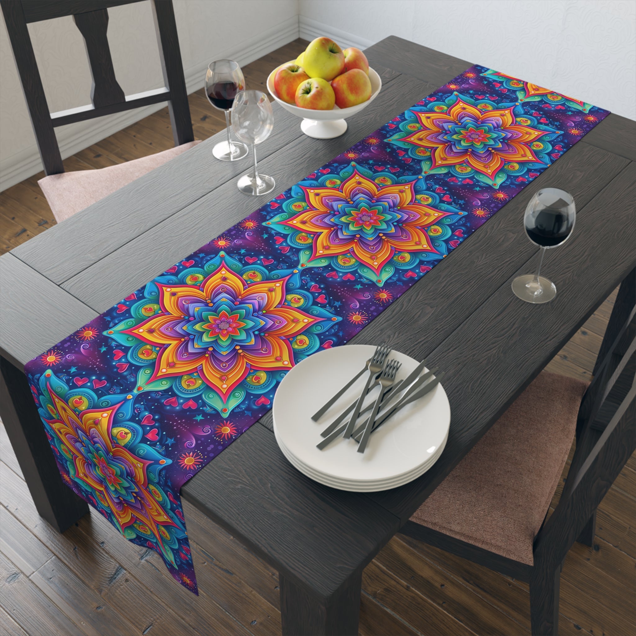 BLUESKYDEZIGN Colorful Mandala Table Runner - Bohemian Meditation Decor