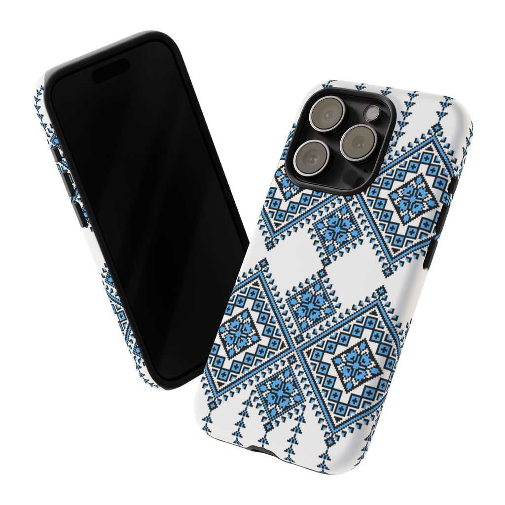 Blue Ukrainian traditional  Geometric Folk Pattern phone case, Tough Cases