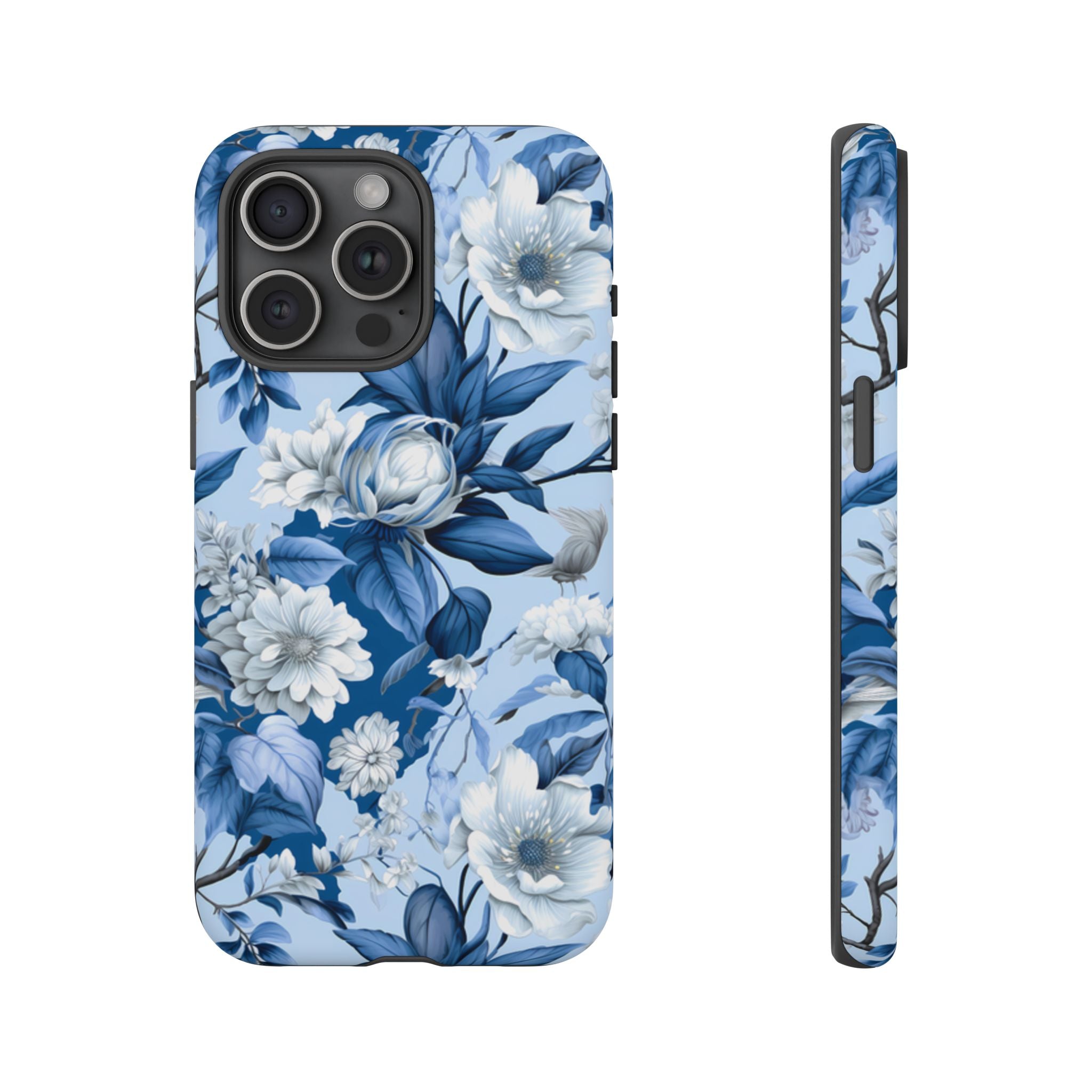 Blue Floral Watercolor Pattern Tough Case, Blue Rose Phone Case