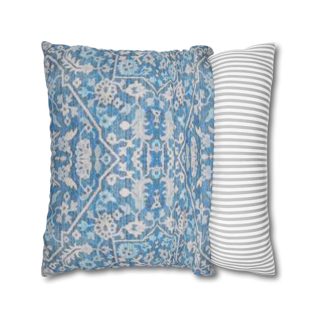 BLUESKYDEZIGN Grandmother's Heritage Pillow Cover - Blue Ikat Floral, Boho Modern Rustic Cushion