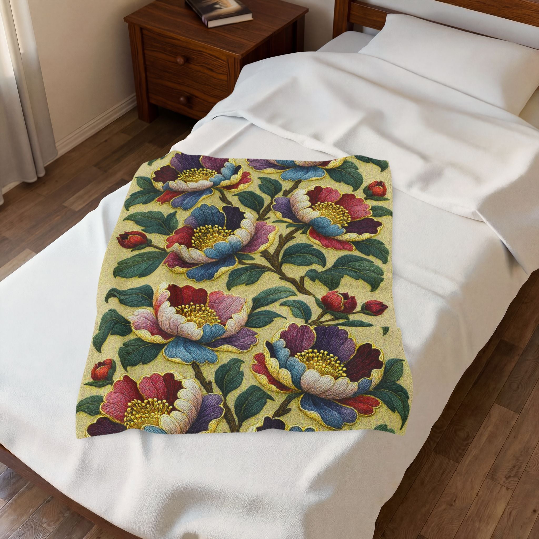 Petrykivka Bloom Blanket | Ukrainian Folk Art Floral Velveteen Throw