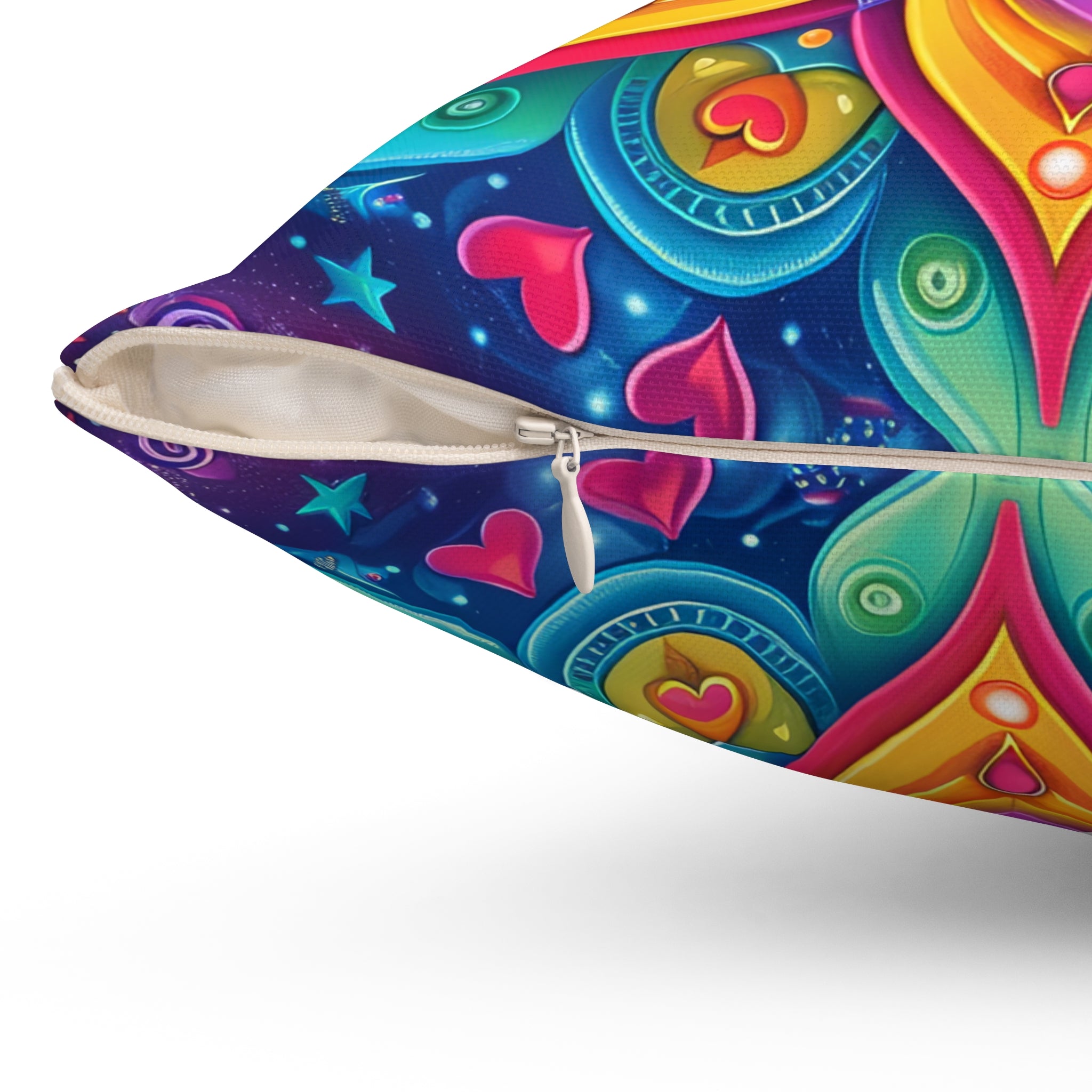 Rainbow Floral Mandala Spun Polyester Square Pillow and Pillowcase, Colorful Boho Home Decor, gift for parents, housewarming, cottage core