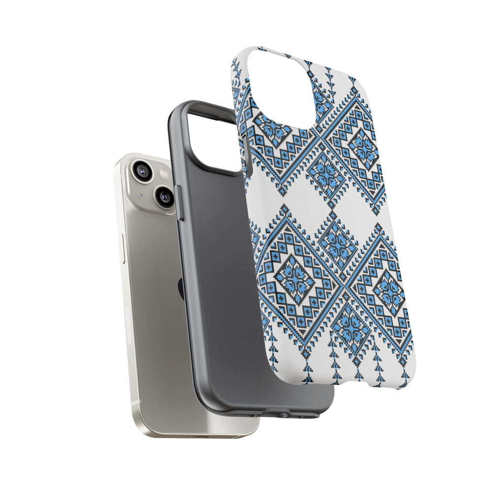 Blue Ukrainian traditional  Geometric Folk Pattern phone case, Tough Cases