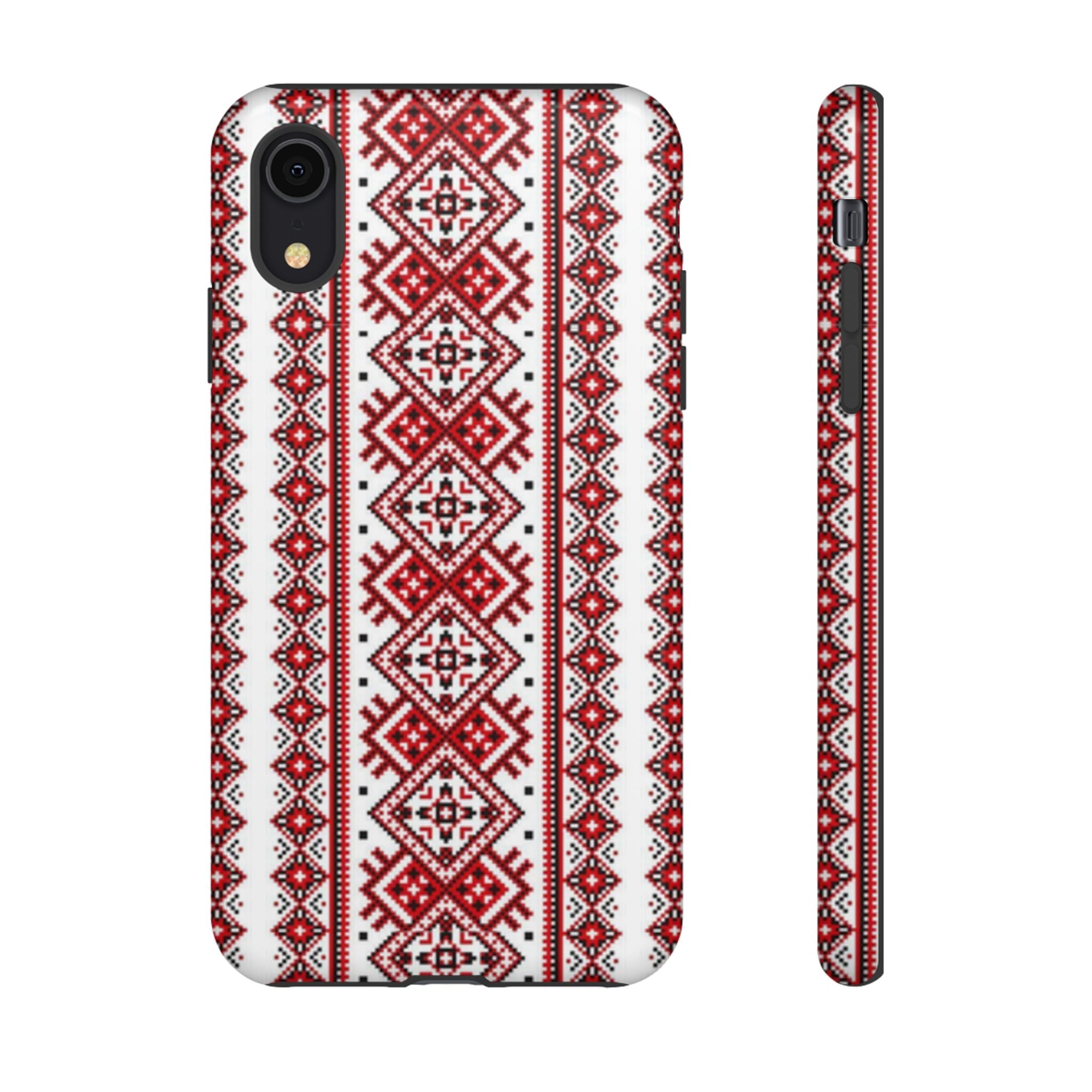 Ukrainian Embroidery iPhone Case  Red Black Traditional Pattern Protective Phone Cover, Gift idea