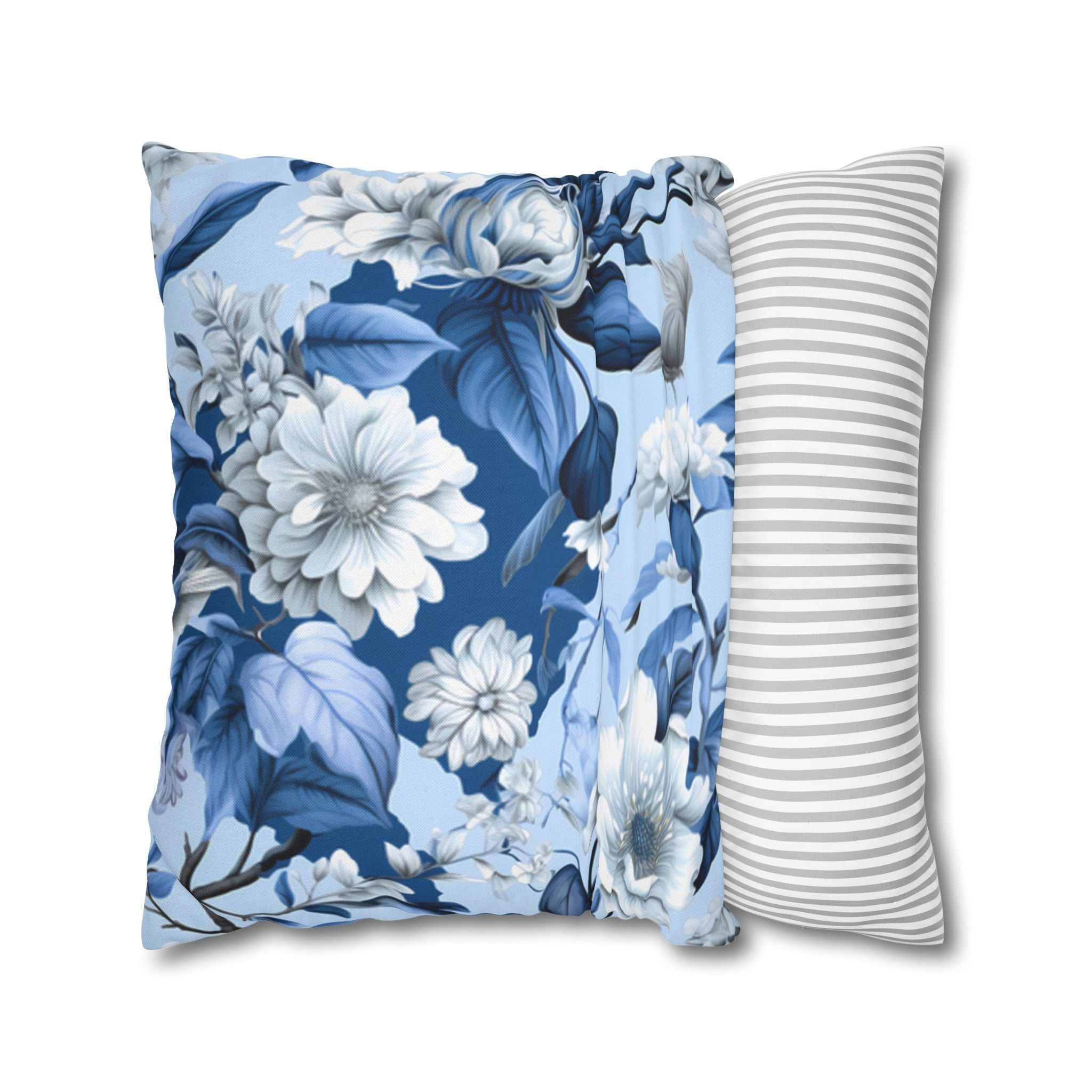 Blue Floral Pillow Cover | Vintage Botanical Double-Sided Cushion Case | Soft Polyester Home Decor