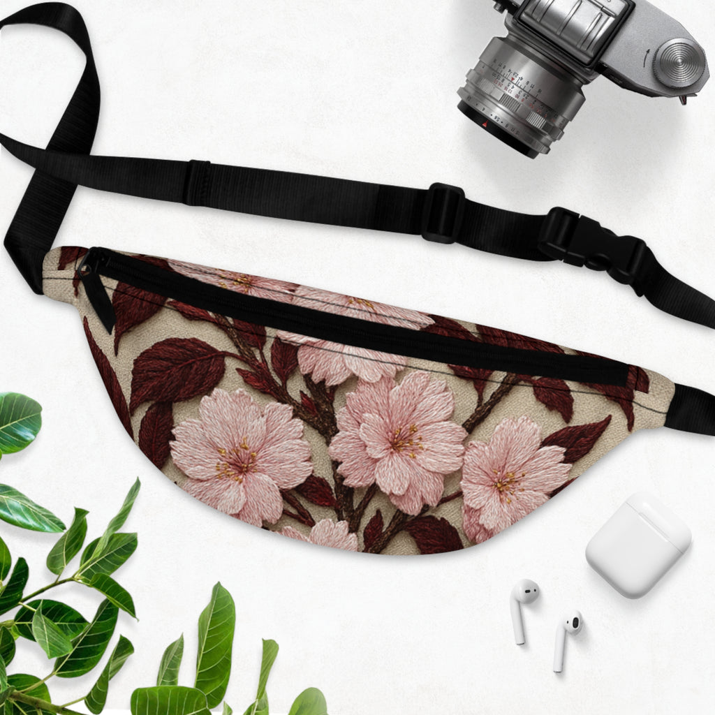 Sakura Noir Fanny Pack - Vintage Pink Cherry Blossom Waist Bag, Botanical Crossbody Purse, Gift for Her