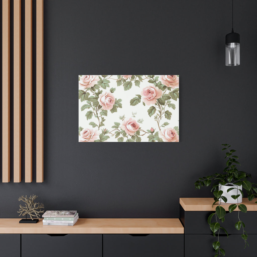 Vintage Pink Rose Matte Canvas Wall Art, Botanical Floral Print, Romantic Cottagecore Home Decor, Stretched 1.25" Canvas