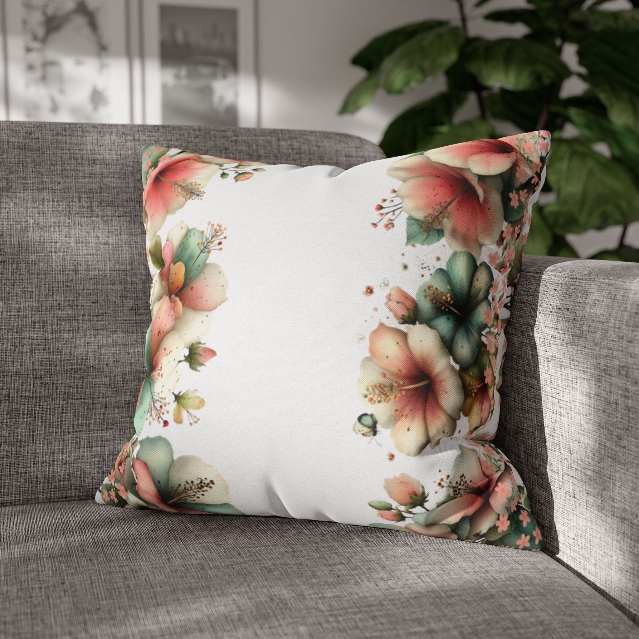 BLUESKYDEZIGN Spring Floral Pillow Cover - Pastel Pink Peach Botanical Decor