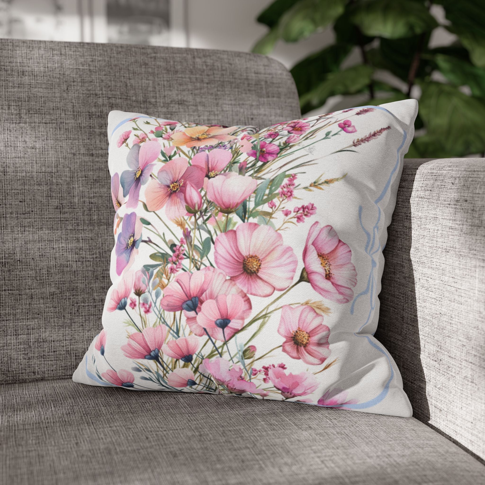 BLUESKYDEZIGN Spring Pink Purple Blossom Pillow Cover - Botanical Decor