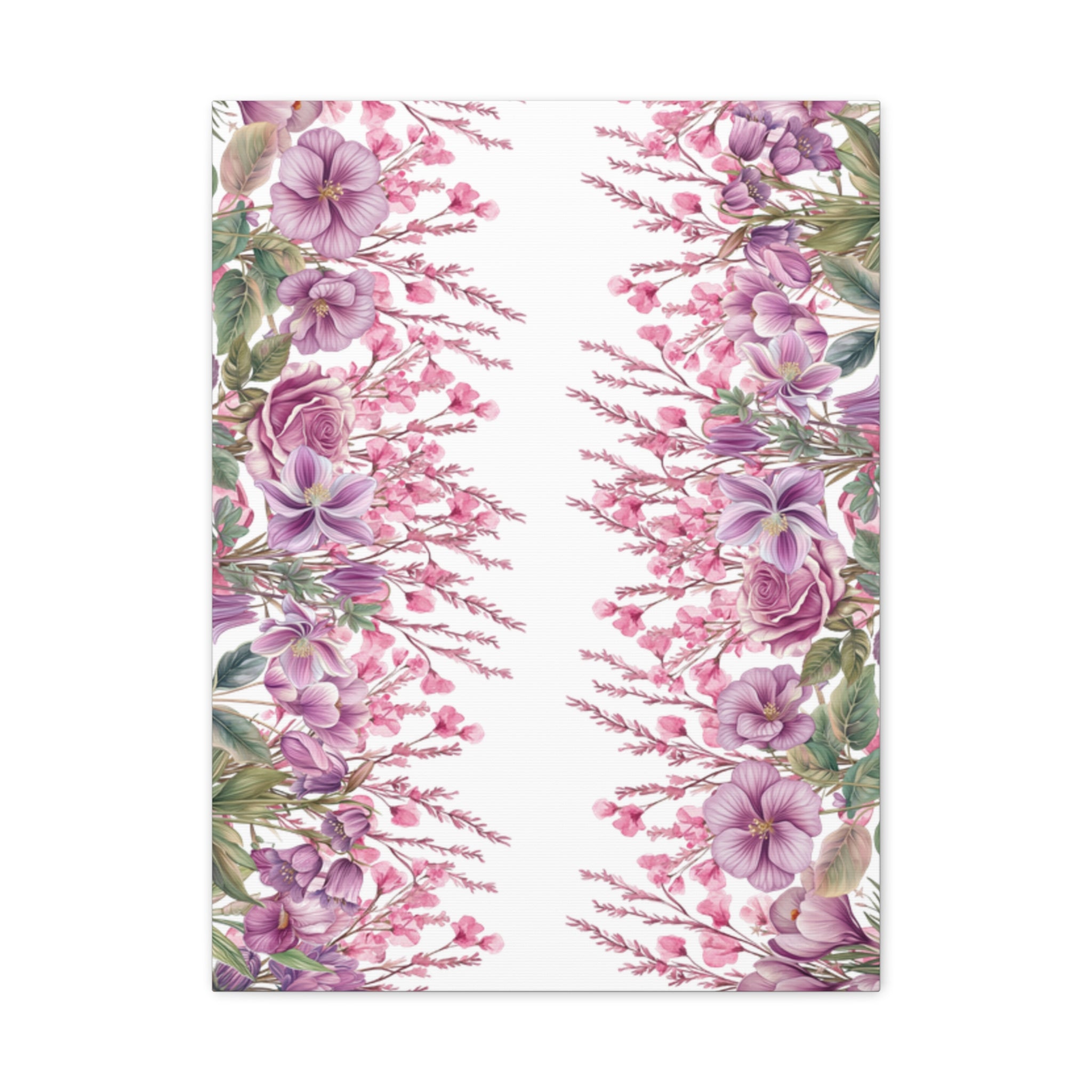 Floral Matte Canvas Wall Art, Pink Purple Botanical Print, Modern Symmetrical Flower Design, Stretched 1.25" Canvas Home Decor