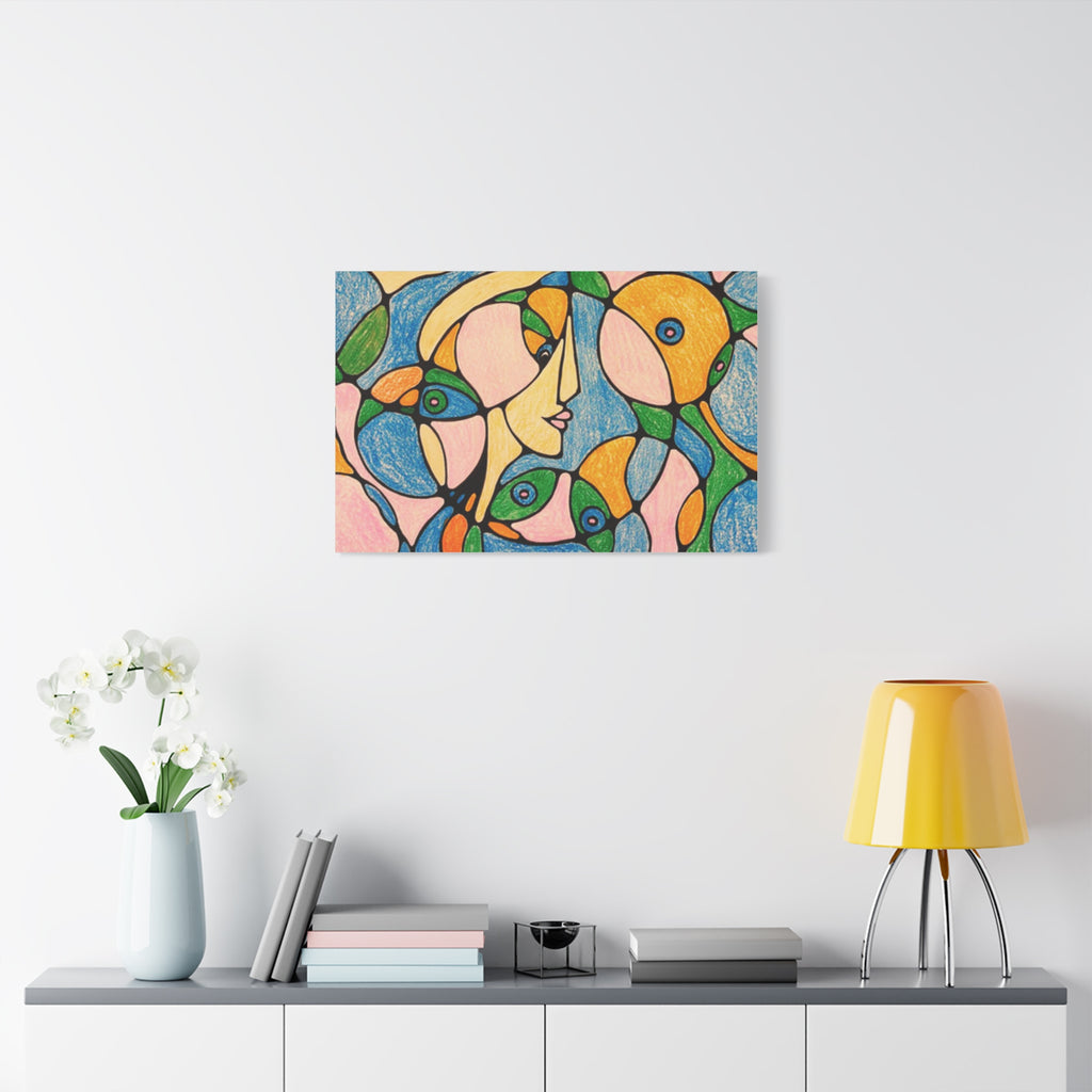 Abstract Colorful Faces Canvas Art, Vibrant Modern Wall Decor, Surreal Cubist Style Matte Print, Stretched 1.25" Ready to Hang