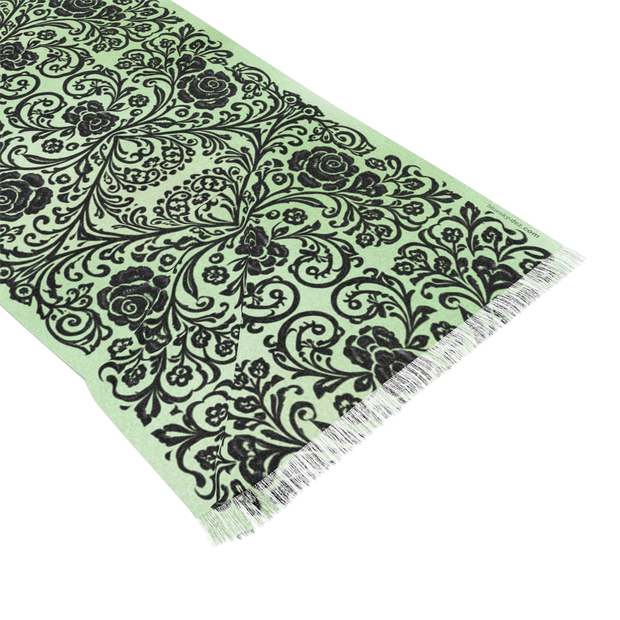 Green Damask Scarf – Lightweight Vintage Wrap for Women | BLUESKYDEZIGN