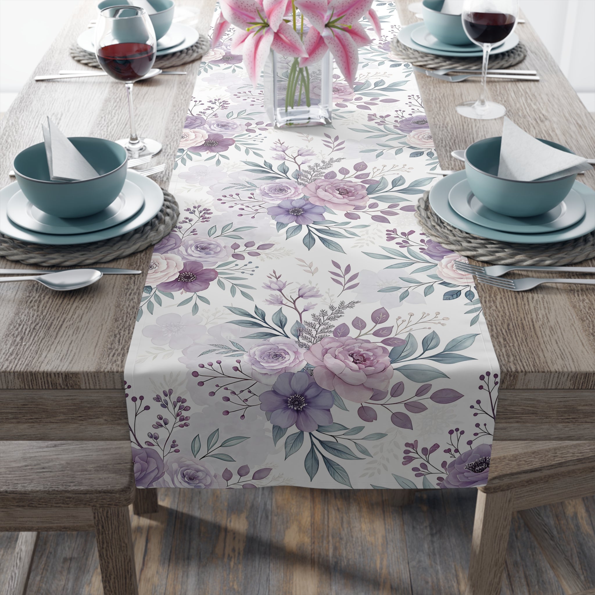 Spring Floral Table Runner, Pastel Flower Dining Table Decor, Cotton & Polyester Runner in Two Sizes, Elegant Spring Kitchen Decor