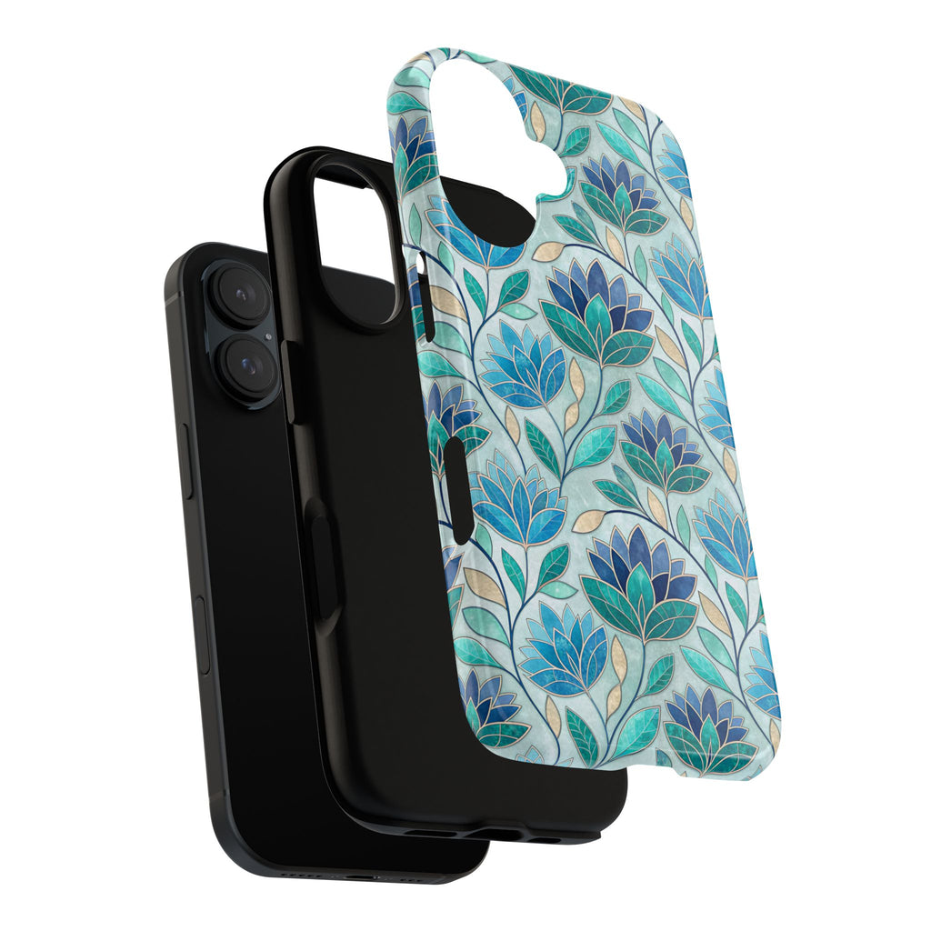 BLUESKYDEZIGN Teal Blue Mosaic Stained Glass iPhone Case - Artistic Protection