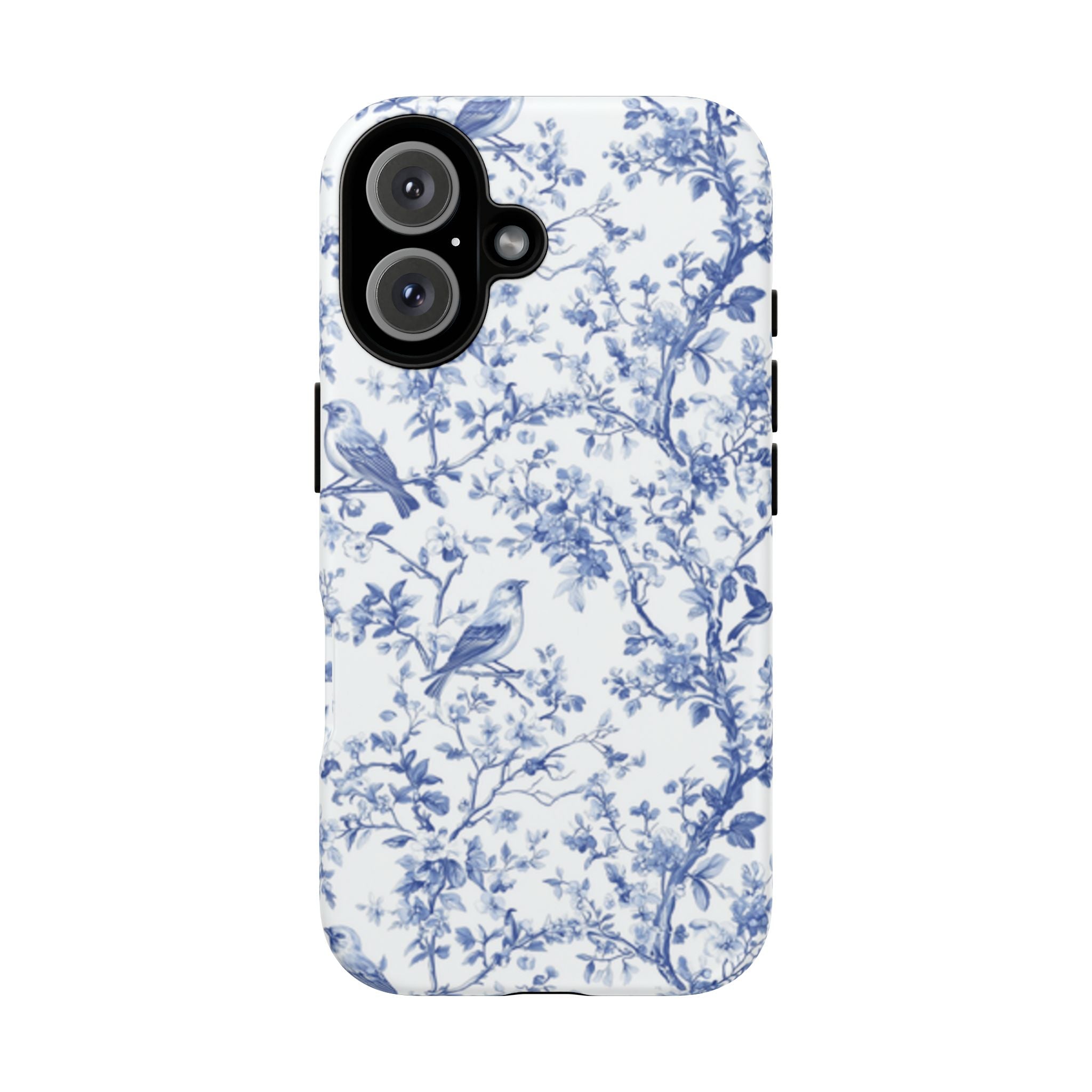 Blue Floral Vine Phone Case, Toile-inspired romantic floral Marbleized Branch Pattern
