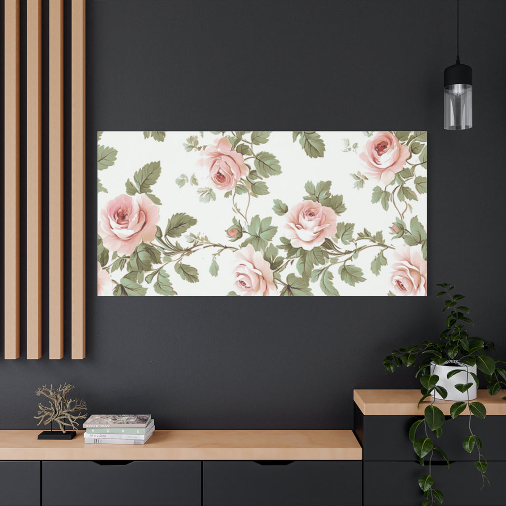 Vintage Pink Rose Matte Canvas Wall Art, Botanical Floral Print, Romantic Cottagecore Home Decor, Stretched 1.25" Canvas