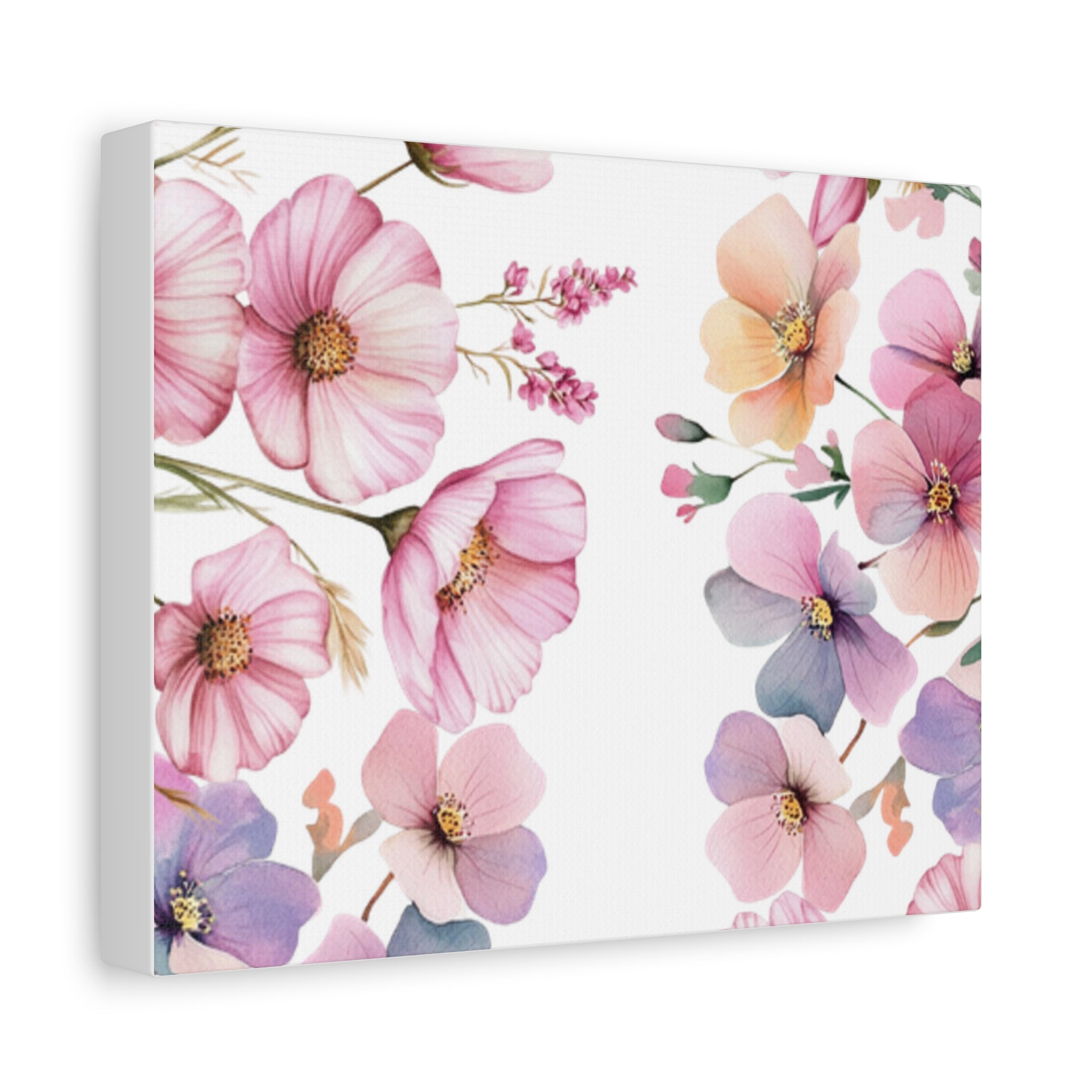 Pastel Floral Matte Canvas Wall Art, Soft Botanical Print, Modern Home Decor, Watercolor Flower Artwork, Stretched 1.25" Canvas