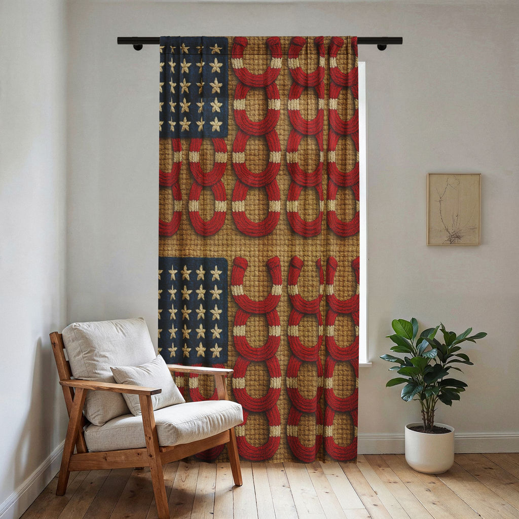 Rooted Knot Sheer Curtain Panel | Patriotic Farmhouse Window Treatment | 50"×84"