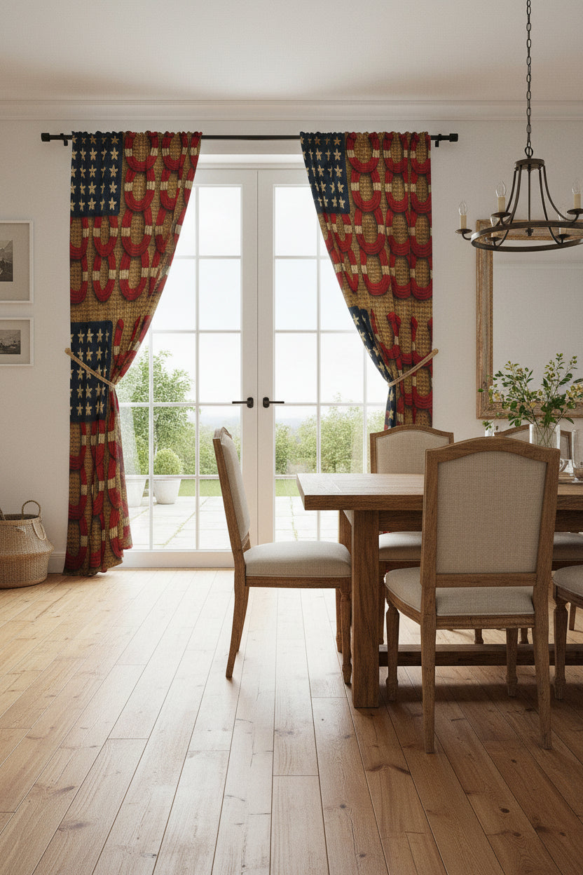 Rooted Knot Sheer Curtain Panel | Patriotic Farmhouse Window Treatment | 50"×84"