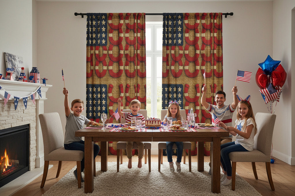Rooted Knot Sheer Curtain Panel | Patriotic Farmhouse Window Treatment | 50"×84"