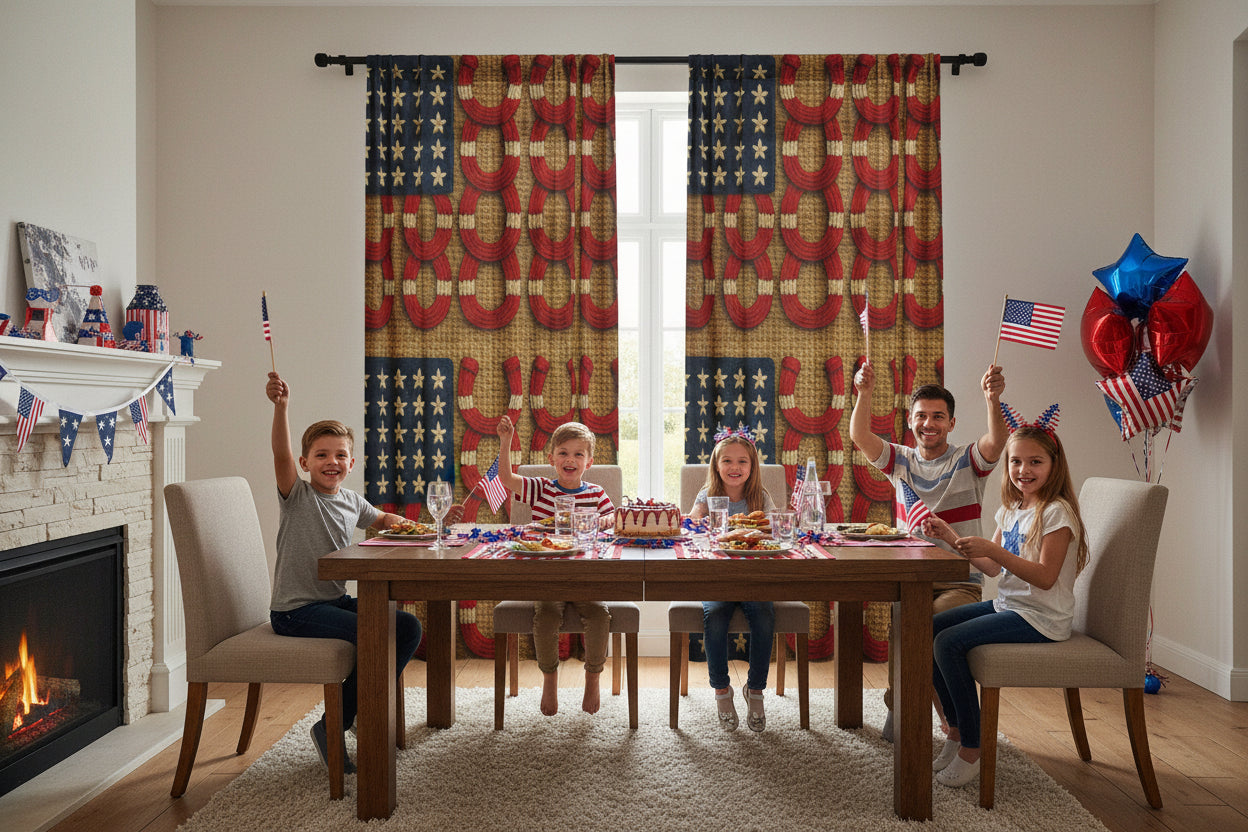 Rooted Knot Sheer Curtain Panel | Patriotic Farmhouse Window Treatment | 50"×84"
