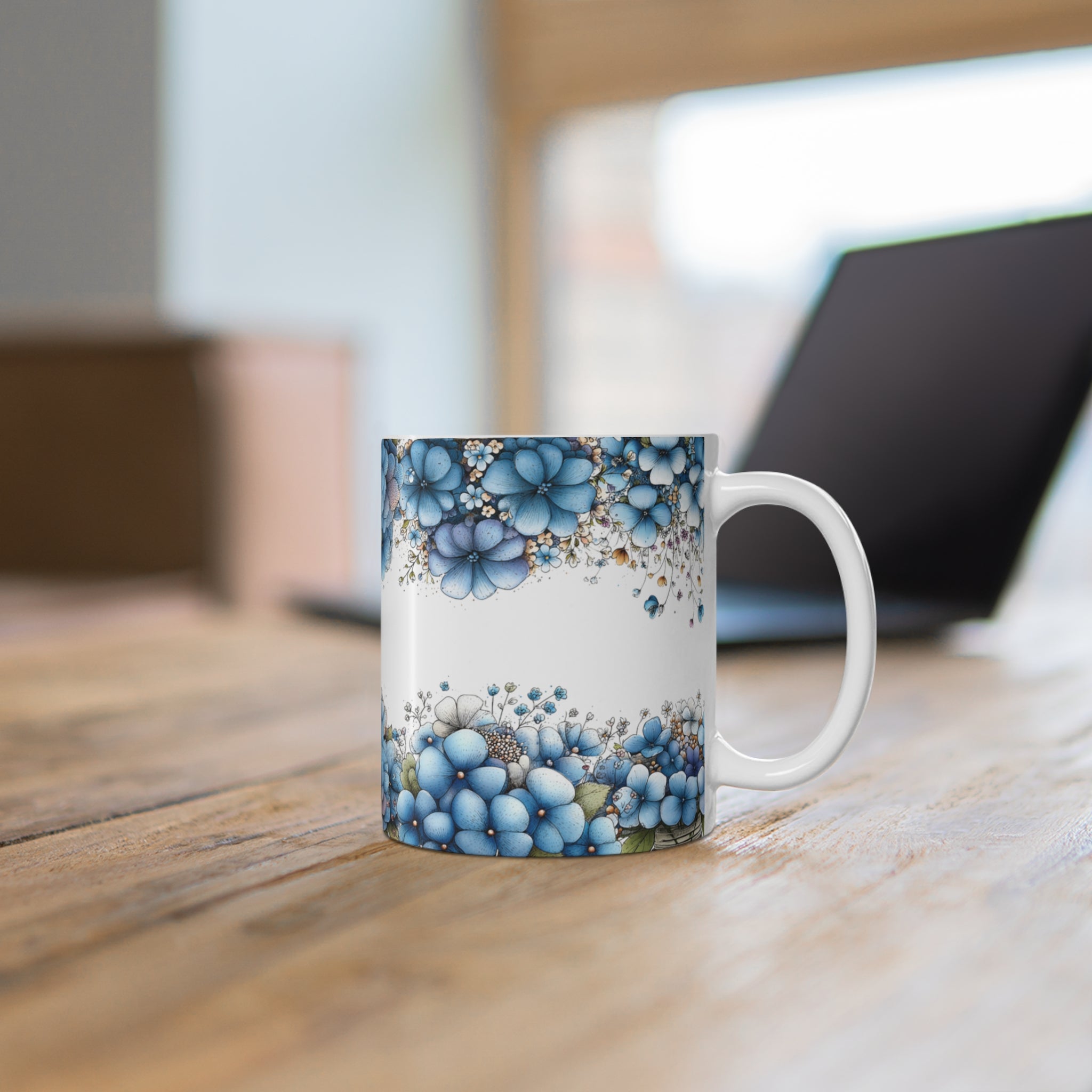 Heart Balloon Girl Ceramic Mug 11oz - Romantic Floral Coffee Cup, Valentine Gift, Hand-Drawn Art Drinkware