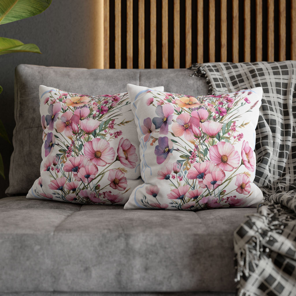 BLUESKYDEZIGN Spring Pink Purple Blossom Pillow Cover - Botanical Decor