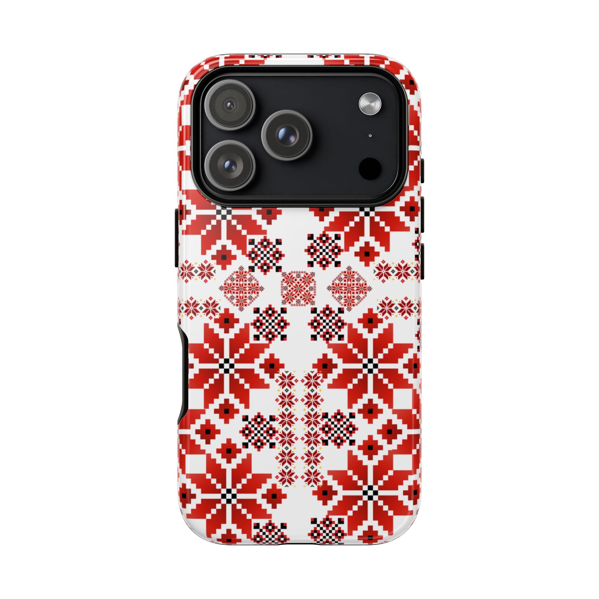 Ukrainian Embroidery Phone Case • Red Black Folk Pattern • Protective Slavic Geometric Cover for iPhone & Samsung
