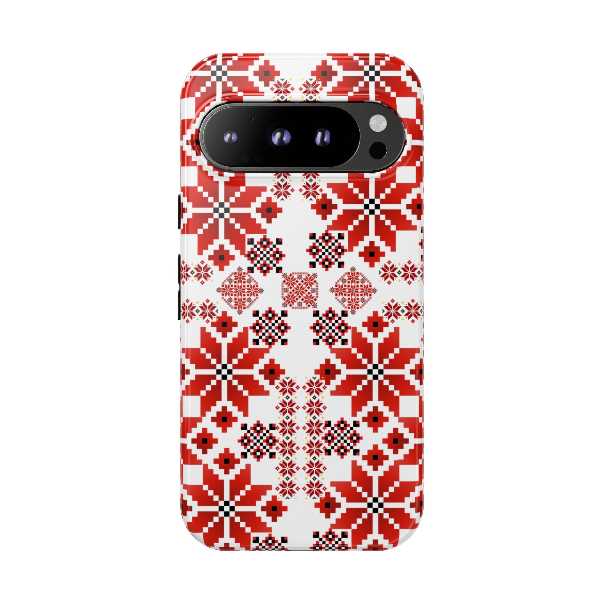 Ukrainian Embroidery Phone Case • Red Black Folk Pattern • Protective Slavic Geometric Cover for iPhone & Samsung