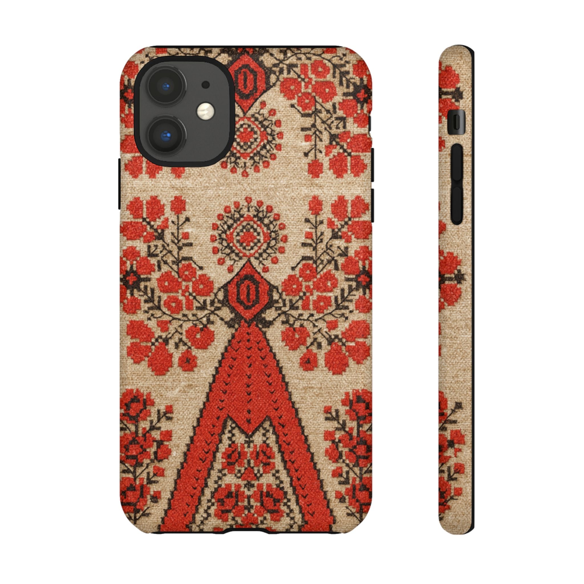 Ukrainian Embroidery Phone Case • Red Black Folk Pattern • Protective Cover with Traditional Berehynia Floral Motifs