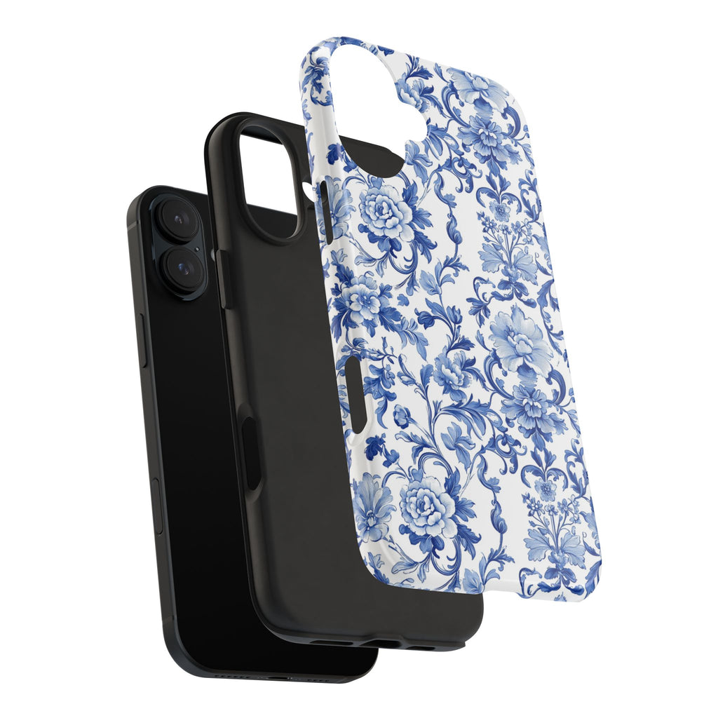 BLUESKYDEZIGN | Blue Romantic Toile Phone Case | Vintage Porcelain Floral iPhone Cover | Elegant Spring Gift for Her