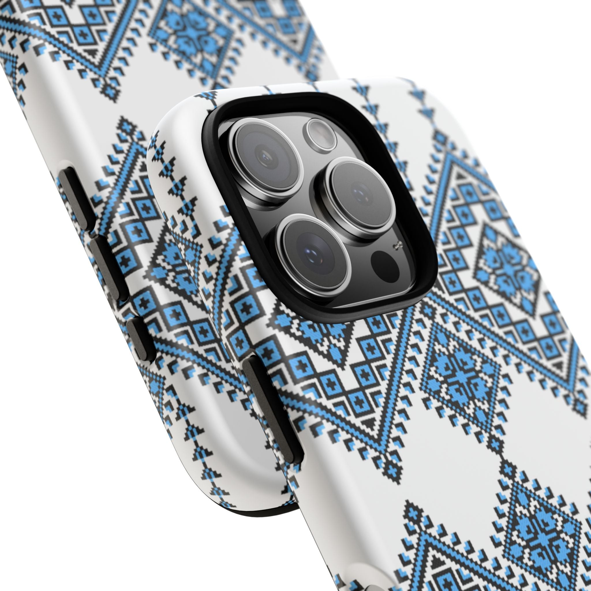 Blue Ukrainian traditional  Geometric Folk Pattern phone case, Tough Cases