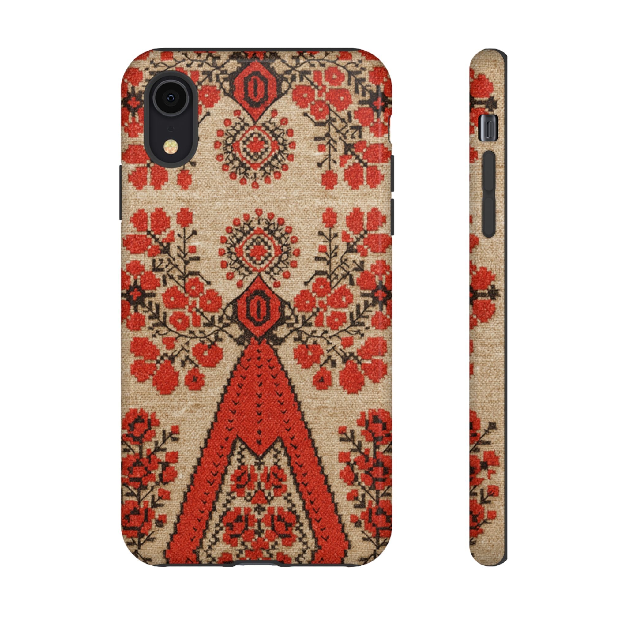 Ukrainian Embroidery Phone Case • Red Black Folk Pattern • Protective Cover with Traditional Berehynia Floral Motifs