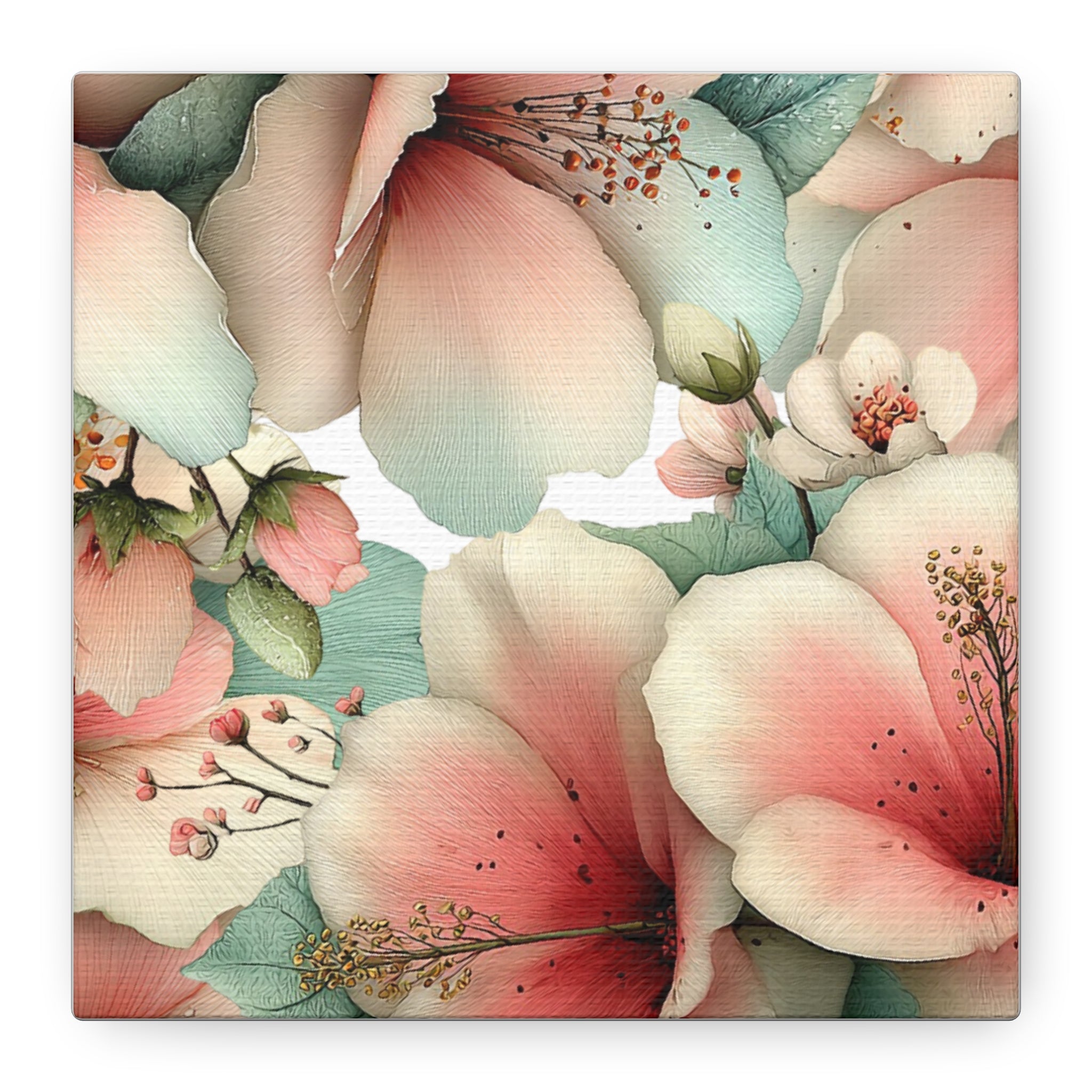 Pastel Floral Matte Canvas Wall Art, Soft Botanical Print, Modern Home Decor, Watercolor Flower Artwork, Stretched 1.25" Canvas