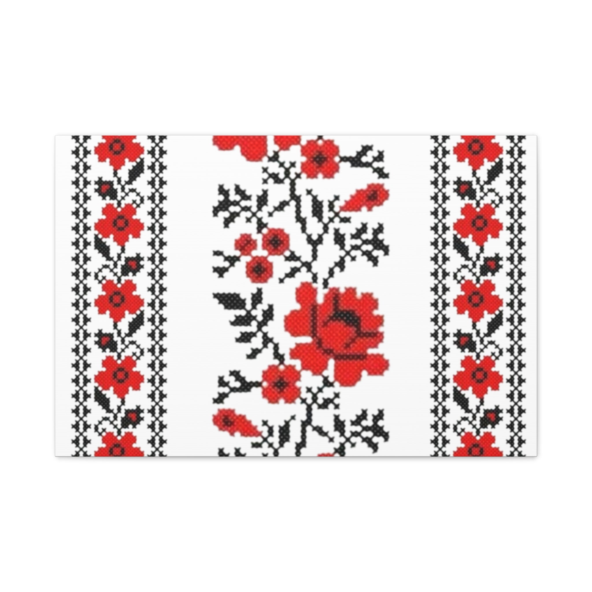 Ukrainian Embroidery Wall Art, Red Black Folk Floral Pattern, Traditional Slavic Home Decor Canvas for Living Room or Entryway, Matte Print, Stretched 1.25" Ready to Hang