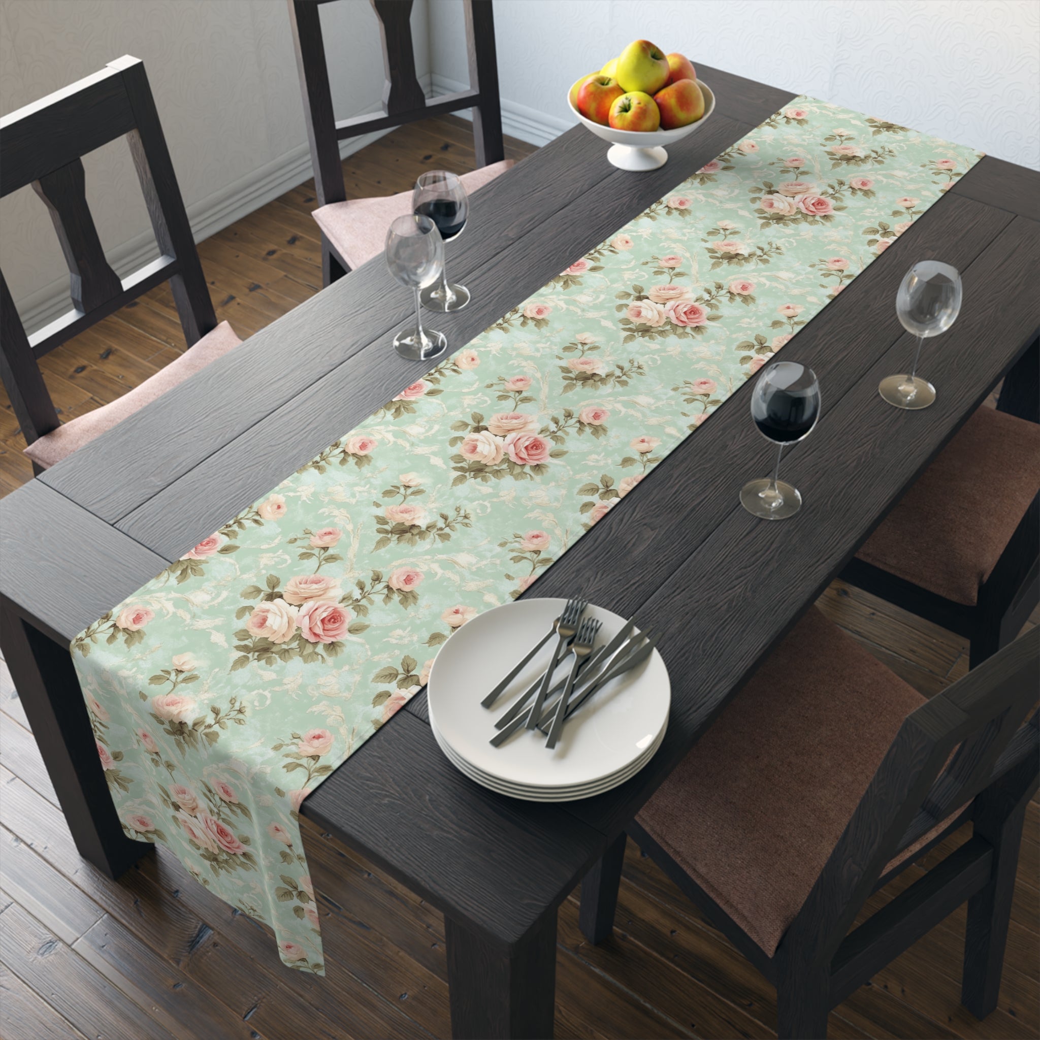 Vintage Pink Rose Pattern Table Runner | Floral Table Runner
