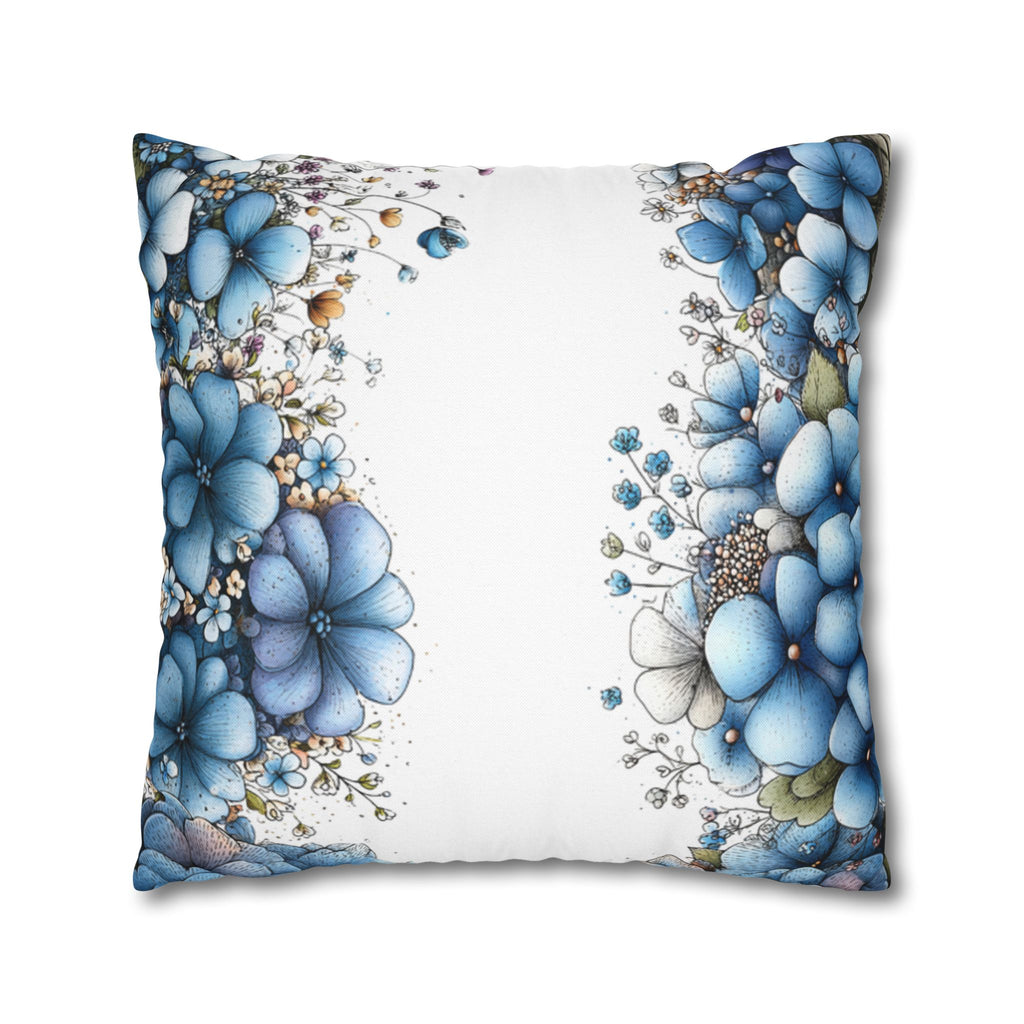 Blue Floral Pillowcase 1piece, Polyester Cushion Cover, Elegant Blue and White Flower Throw Pillow Case, Spring Home Decor