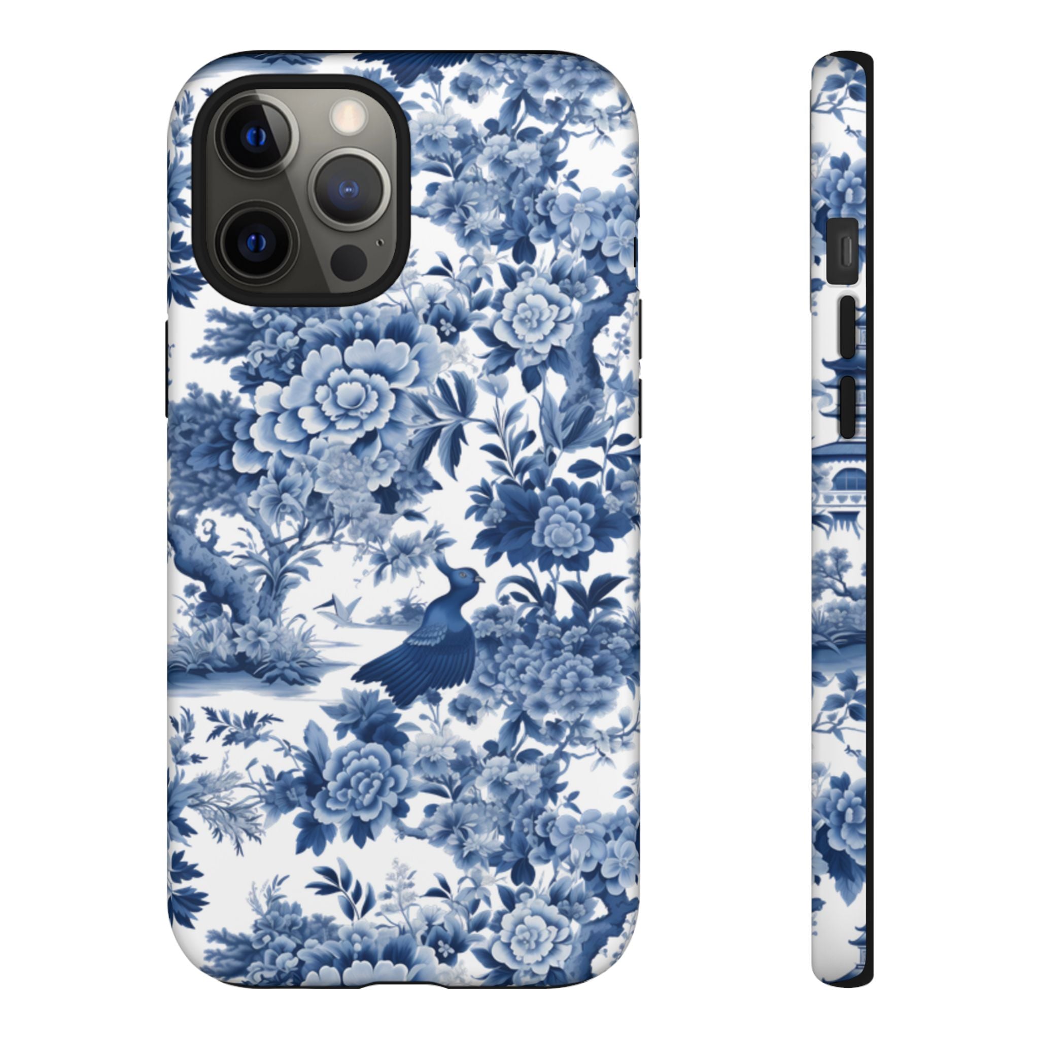 Blue Toile Floral Phone Case, Chinoiserie Style, Tough Case