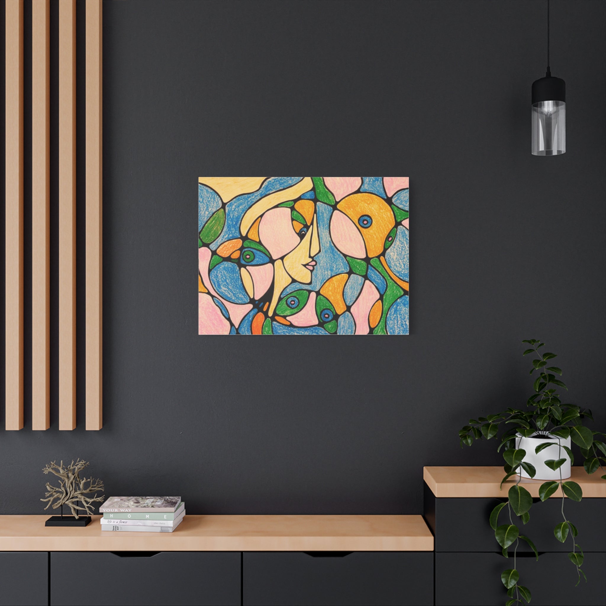 Abstract Colorful Faces Canvas Art, Vibrant Modern Wall Decor, Surreal Cubist Style Matte Print, Stretched 1.25" Ready to Hang