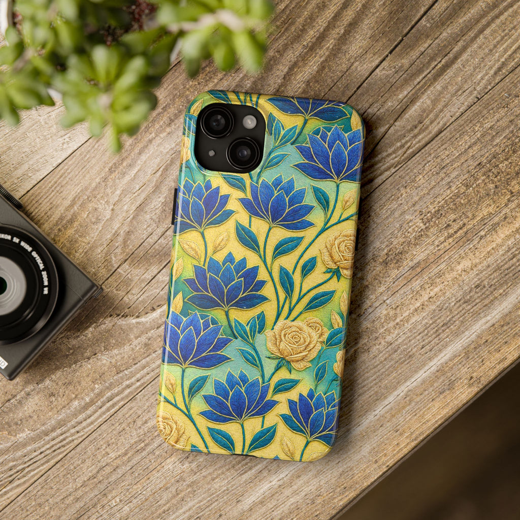 Blue Lotus Phone Case, Yellow Floral iPhone Cover, Tough Flower Phone Case, Ukrainian Bloom Phone Shell, Botanical Protective Case, Samsung Galaxy Flower Case