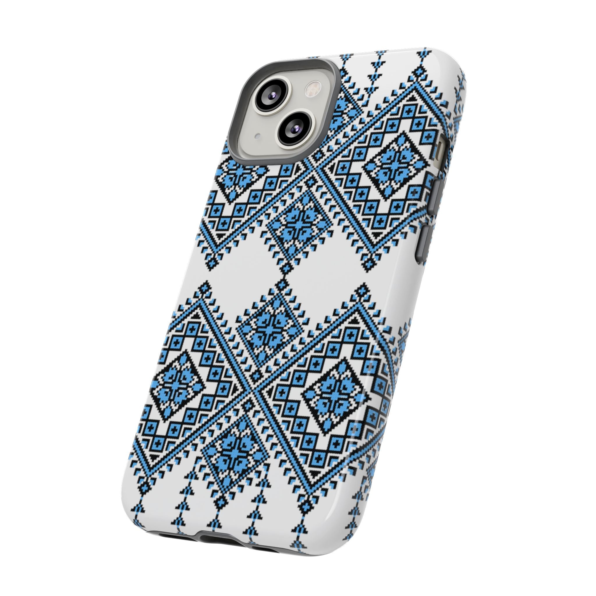 Blue Ukrainian traditional  Geometric Folk Pattern phone case, Tough Cases