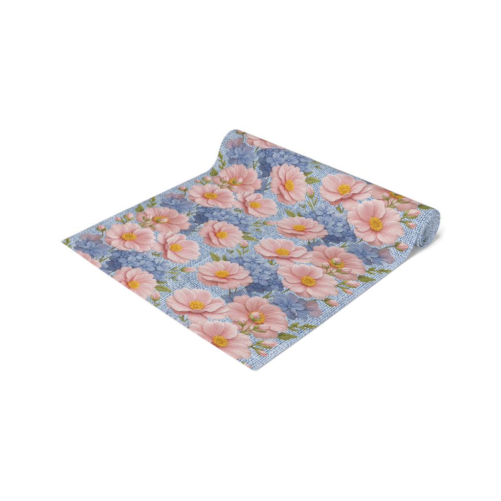Blush Peony Floral Table Runner | Soft Provence Watercolor Cottagecore Decor