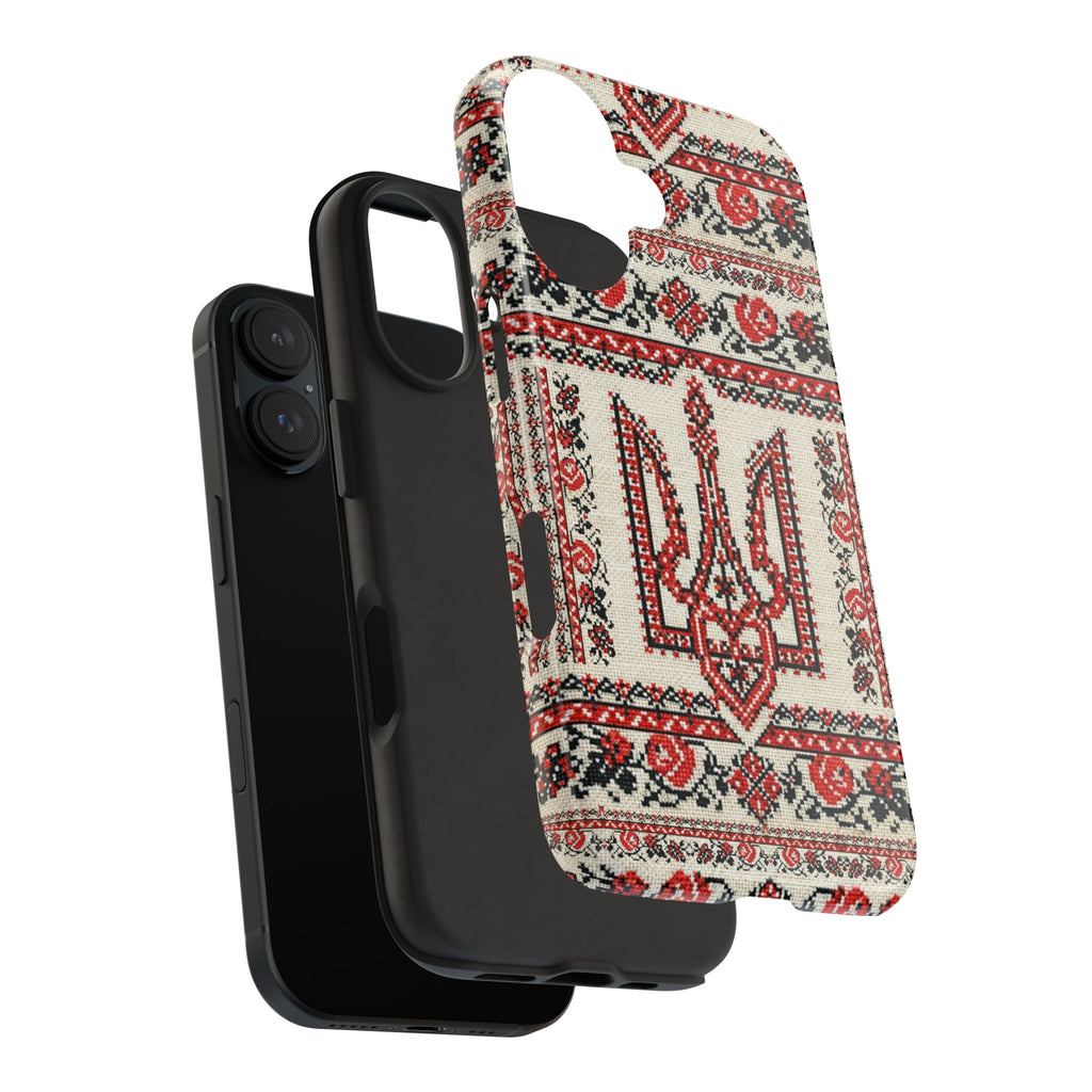 BLUESKYDEZIGN | Tryzub Ukrainian Phone Case | Red Black Trident Folk Embroidery iPhone Cover | Heritage Gift