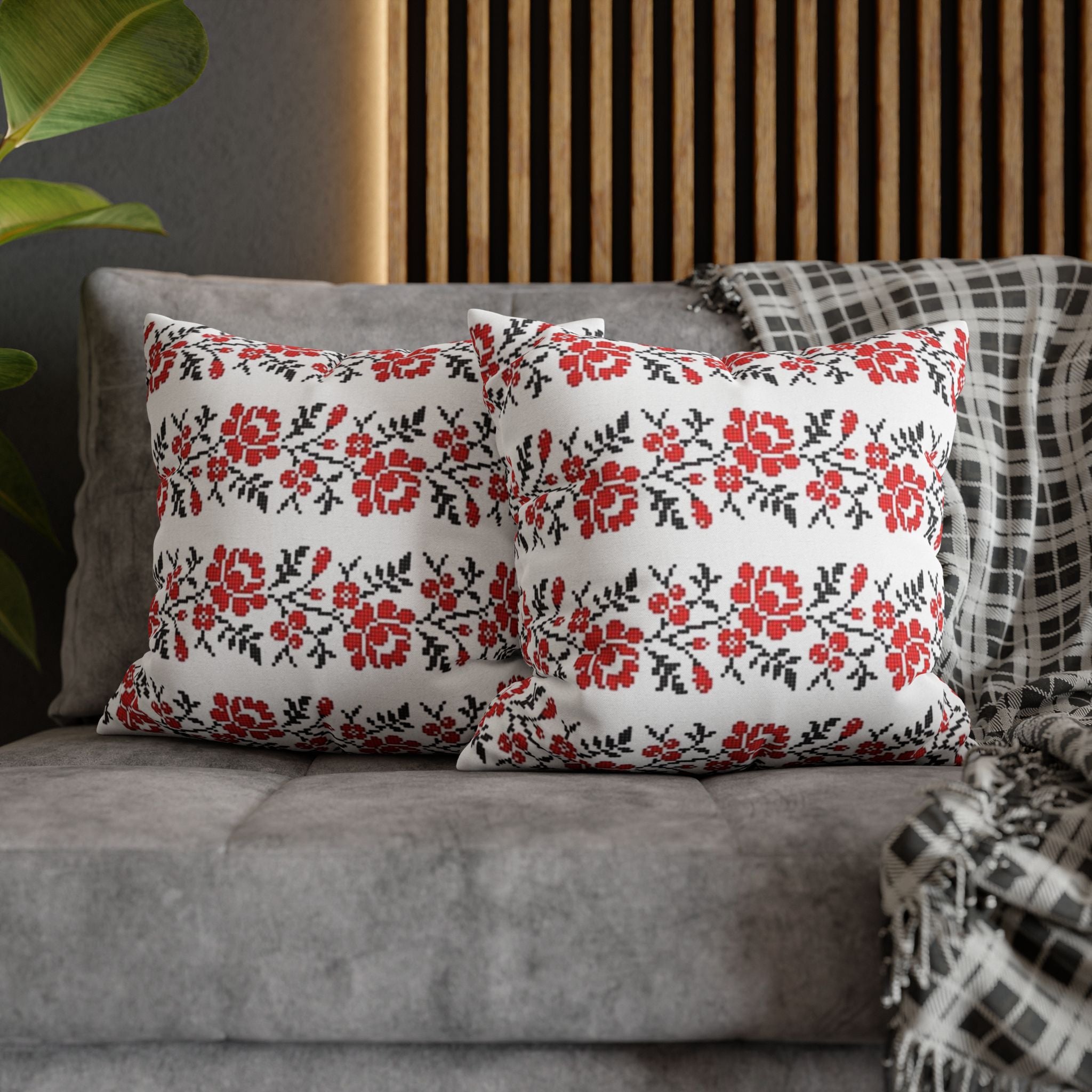 BLUESKYDEZIGN Ukrainian Red Black Folk Art Pillow Cover - Heritage Decor