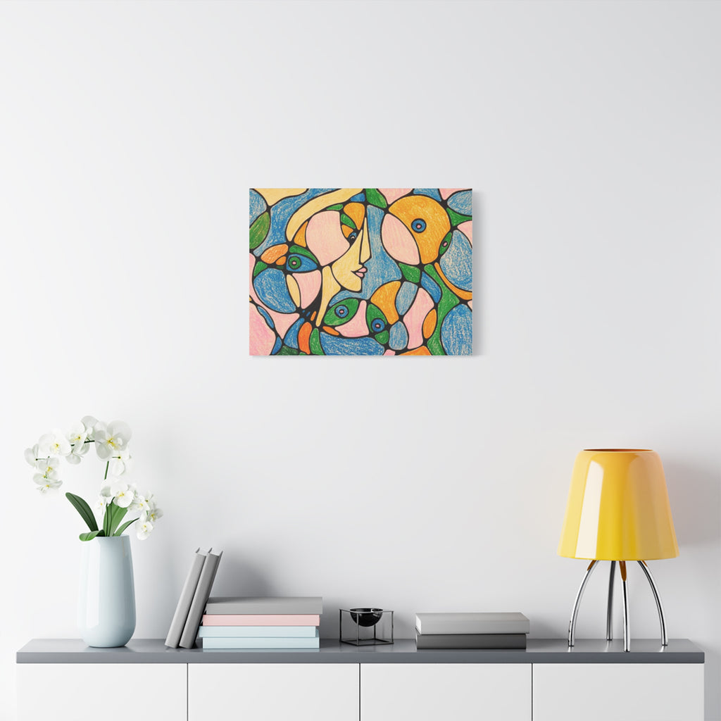 Abstract Colorful Faces Canvas Art, Vibrant Modern Wall Decor, Surreal Cubist Style Matte Print, Stretched 1.25" Ready to Hang