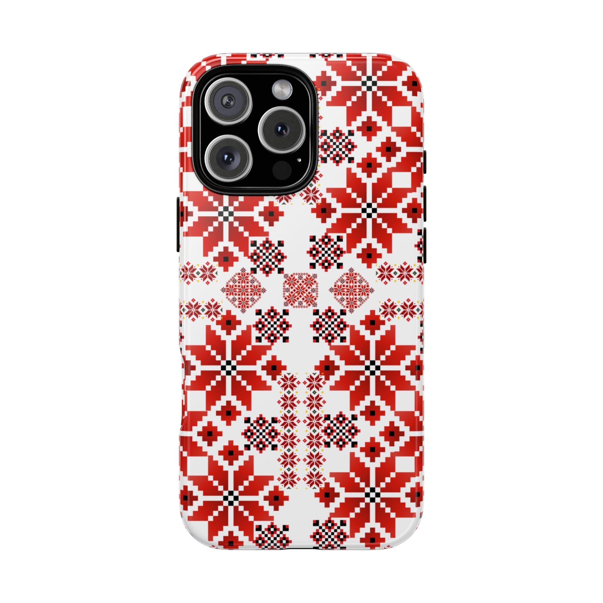 Ukrainian Embroidery Phone Case • Red Black Folk Pattern • Protective Slavic Geometric Cover for iPhone & Samsung