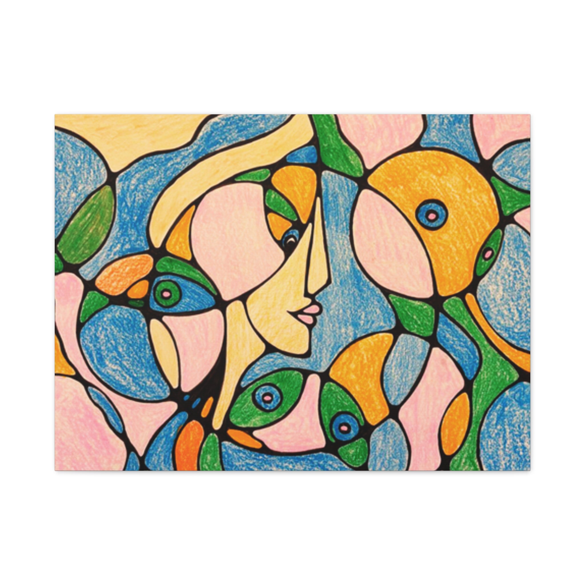 Abstract Colorful Faces Canvas Art, Vibrant Modern Wall Decor, Surreal Cubist Style Matte Print, Stretched 1.25" Ready to Hang