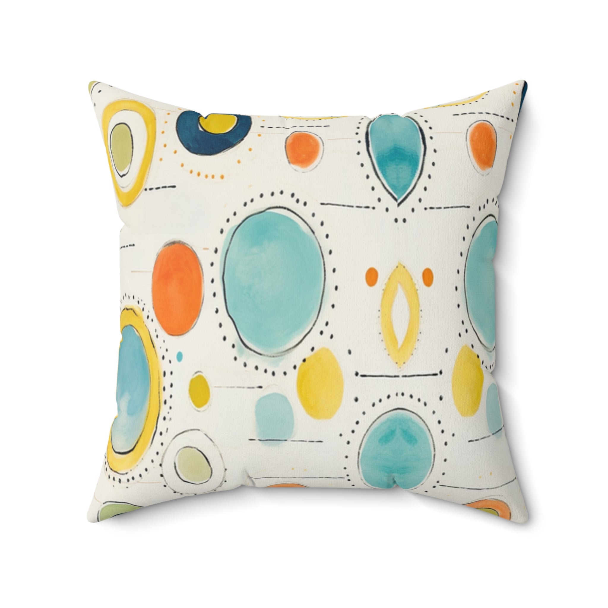 Watercolor Circles Spun Polyester Pillow, Abstract Dot Pattern, Coastal Colors, Decorative Gift Housewarming