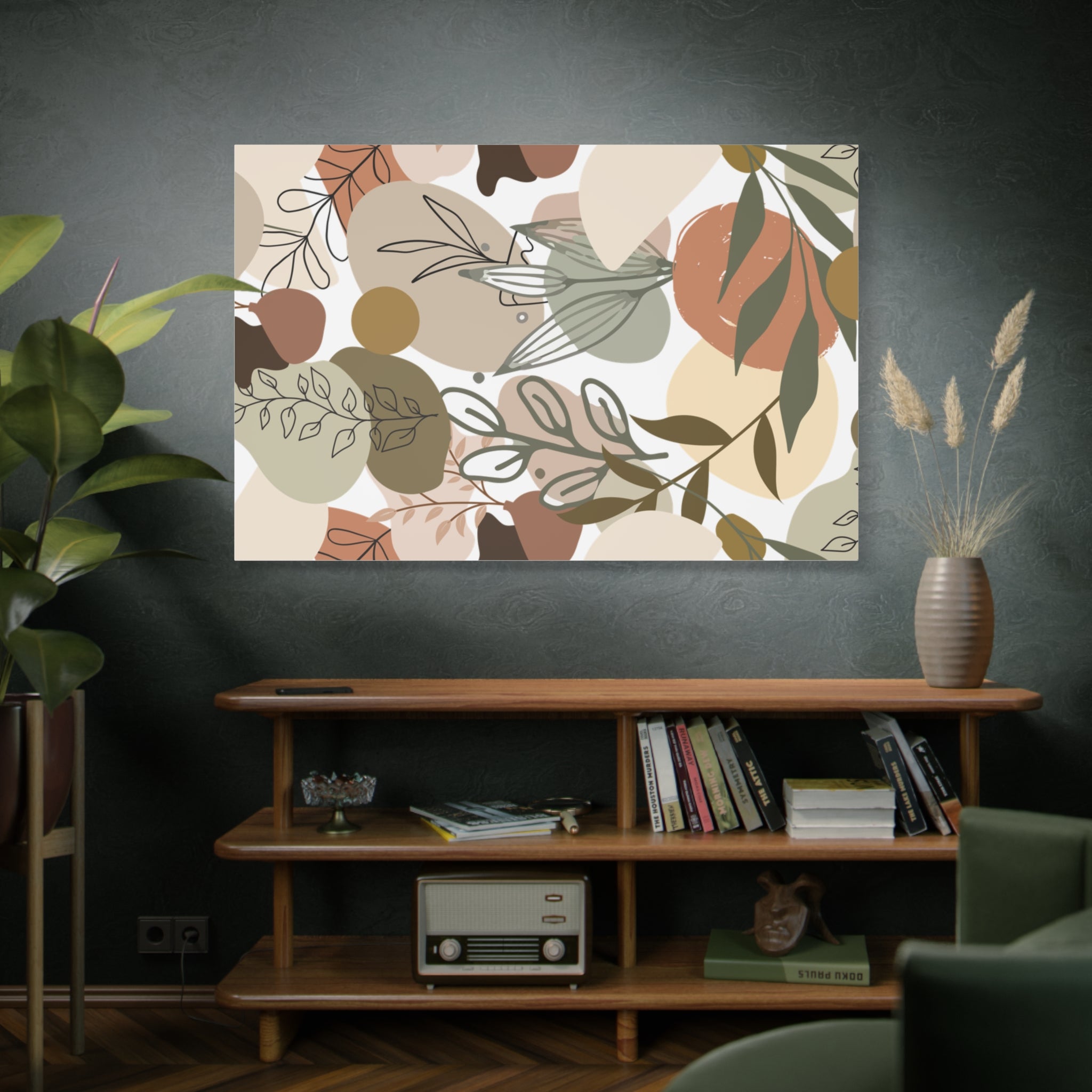 Abstract Modern Botanical Wall Art, Minimalist Line Art Canvas, Neutral Aesthetic Home Decor Print for Living Room or Bedroom, Matte Print, Stretched 1.25" Ready to Hang